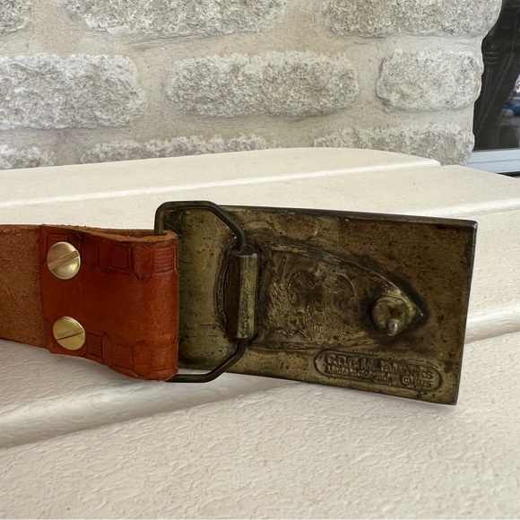 Vintage brass buckle belt 1975 hippie CDC Metalworks Colorado brown 36" - 40" - Picture 7 of 7